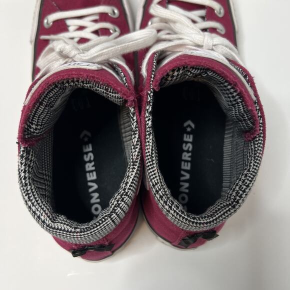 Converse All Star Mid Top Burgundy Cushion Tongue, Bows On Back Womens Size 9 - Picture 6 of 10